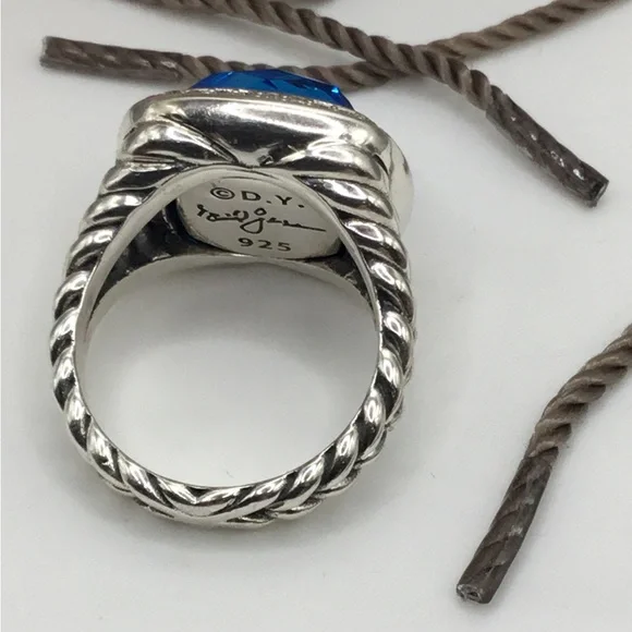 David Yurman Silver Blue Topaz Albion Ring New! Sz 7.5 - Picture 3 of 6